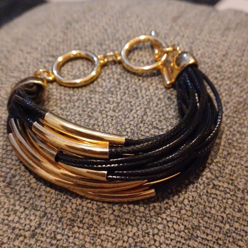 Black cord with tube bead toggle bracelet Boho